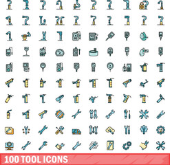 Wall Mural - 100 tool icons set. Color line set of tool vector icons thin line color flat on white
