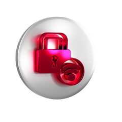 Canvas Print - Red Digital door lock with wireless technology for unlock icon isolated on transparent background. Door handle sign. Security smart home. Silver circle button.