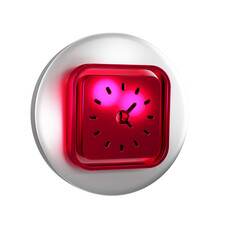 Poster - Red Clock icon isolated on transparent background. Time symbol. Silver circle button.