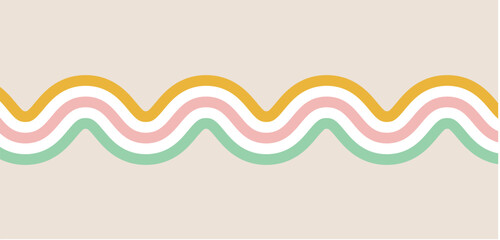 Wall Mural - 1970s 1980s Wavy Retro Rainbow Groovy Lines Pattern in pink blue yellow orange. Abstract Hippie style psychedelic vector background