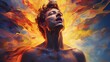 Illustration of a Man Visualizes Internal Emotional Energy with Dynamic Forms, Color Bursts, and