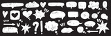 Fototapeta  - Speech bubble vector set, texture comic talk balloon doodle kit, hand drawn crayon cloud message. Speak sign dialog communication frame, hearts, arrow, question. Chalk marker speech bubble drawing box