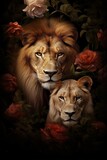 Fototapeta Niebo - Father and son lions