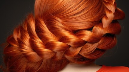 Canvas Print -  the back of a woman's head with red hair braided into a loose, loose, fishtailed, fishtailed, fishtailed braid.