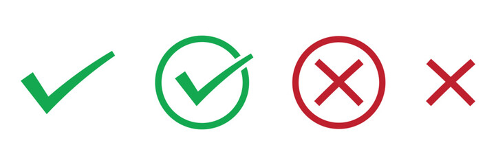 Green check and red cross vector icon