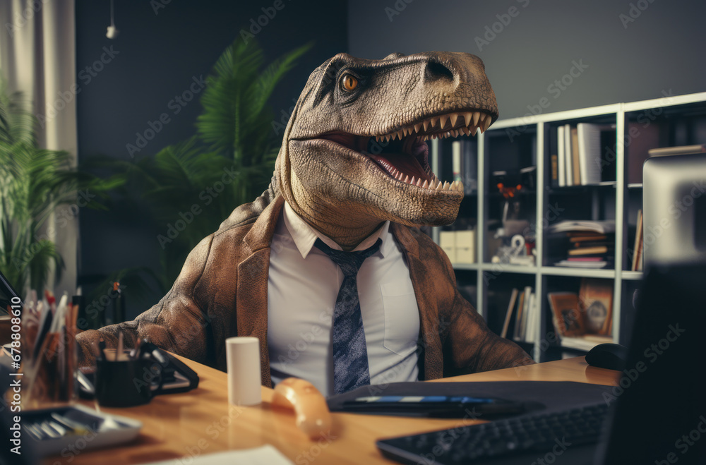 Jurassic workday, A dinosaur navigates the challenges of modern office ...