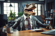 When the prehistoric meets the corporate, A dinosaur navigating the modern office life.