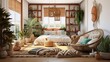 natural tropical resort bedroom interior cosy comfort nature material and surface finishing decorate with creative design bedroom with view of garden window view