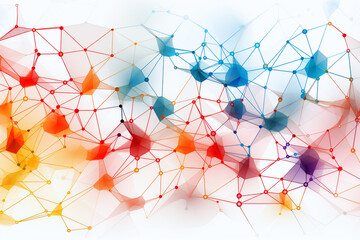 Light network pattern with multicolor nodes on white background