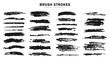 Big set of handmade black brush strokes. Vector freehand drawing grungy painted lines, detailed textured paint, charcoal pencil smears, highlighter, marker or ink brushes, artistic design elements