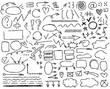 Set of hand drawn doodle felt-tip pen symbols for diagrams - arrows, frames, underlines, emphasis, bubbles, marks, statistics for presentation. Freehand sketchy data visualization, infographic element