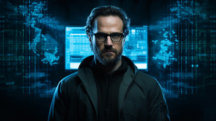 programmer in glasses and program code. ai generative