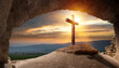 crucifixion at sunrise empty tomb with shroud resurrection of jesus christ