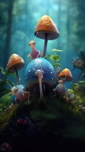 A Group Of Snails Sitting On Top Of A Mushroom