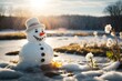 Ein Schneemann schmilzt wegen Klimaerwärmung im Frühling