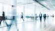 © Pink Badger - People walking in blurred motion in modern office space. Generative AI.