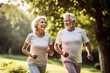 © Moritz - Elderly old couple jogging in a park: Celebrating health and fitness in later life