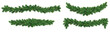 Christmas tree garland isolated on white. Realistic pine tree branches with golden confetti decoration. Vector border for holiday banners, party posters, cards, headers.