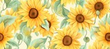 Watercolor retro sunflowers background, seamless pattern