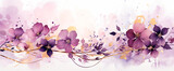 Fototapeta  - Flores pintura ilustración abstracta pétalos flor - Fondo acuarela - Dorado oro - Morado purpura