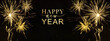 Sylvester, new year, new year's eve  2024 background banner panorama long greeting card - Golden firework fireworks pyrotechnics on dark black night sky
