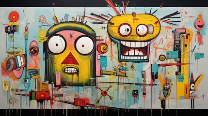 Wall Mural - painting style illustration of punk zombie abstract face graffiti style, modern contemporary artwork, Generative Ai