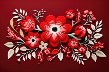Wall Mural - Red hungarian folk embroidery design