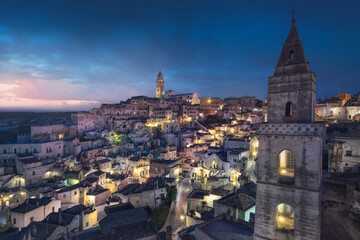 Wall Mural - Blue hour over the Sassi of Matera at sunrise. Basilicata, Italy.