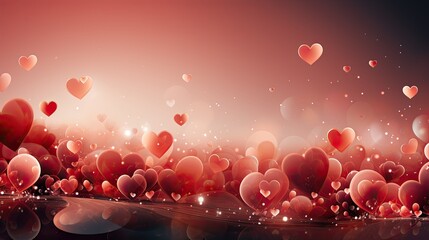 Wall Mural - Red hearts bokeh panoramic background 