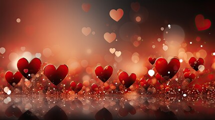 Poster - Red hearts bokeh panoramic background 