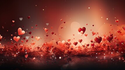 Poster - Red hearts bokeh panoramic background 