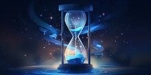 An Hourglass Transcends Temporal Boundaries, Releasing A Cascade Of Celestial Stars—an Ethereal Fusion Of Cosmic And Earthly Measures, Symbolizing The Infinite Beauty Of Time And Space