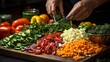 a chef's hands chopping vegetables for a stir-fry,