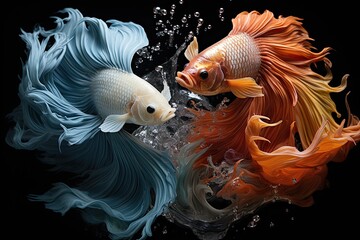 Wall Mural - Two goldfish in water 