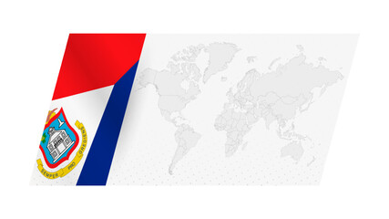 Sticker - World map in modern style with flag of Sint Maarten on left side.