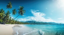 Tropical Landscape Background Concept. Turquoise Beach With Palm Tree