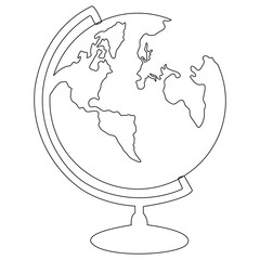 Canvas Print - School globe icon continuous line drawing. World map educational linear symbol. Vector illustration isolated on white.