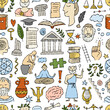 Philosophy concept art, hand-drawn philosophers and elements. Seamless pattern background for your design in flat style
