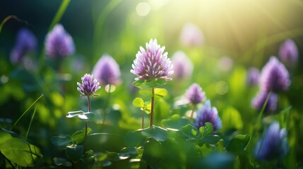 Wall Mural - purple hyacinths in sunny day in nature. Colorful natural spring landscape with with flowers, soft selective focus