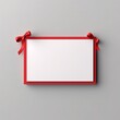 White gift card or gift voucher with red ribbon bow with minimal shadow conceptual 3D rendering