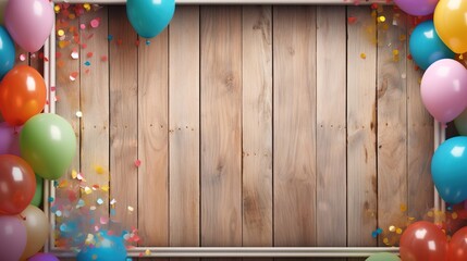 Wall Mural - Colorful Carnival or Party Balloons in a Wooden Frame
