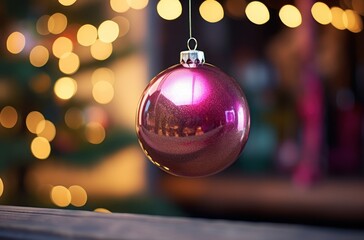 christmas ball on green ornament on the christmas tree