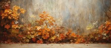 In The Vintage Garden A Sunlit Autumn Day Painted A Captivating Backdrop Of Vibrant Leaves Where An Abstract Pattern Emerged From The Textured Wood Of The Worn Wall Blending Seamlessly With