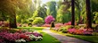 © TheWaterMeloonProjec - lush green park amidst a stunning floral garden a white vibrant red and colorful array of flowers paint a breathtakingly beautiful background bringing the essence of summer and spring to th