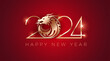 Happy New Year of the dragon 2024 - luxury golden design on red background - vector	
