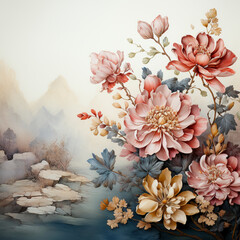 Wall Mural - Flowers all the way to the left side of the image