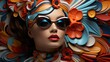 Close up of an unusual fashion design made of different materials and elements confidently worn by a beautiful model girl