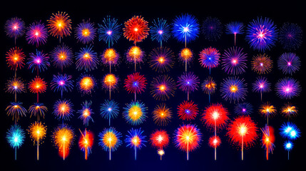 Canvas Print - Large collection of fireworks on dark background with place for text.