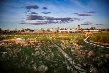 Canvas Print - View of the old Dutch city of Zutphen, located on the bank of the river IJssel in Gelderland