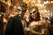 A masquerade ball at a Venetian palace, where guests don elegant costumes and masks, echoing the opulence of centuries past. Generative Ai.